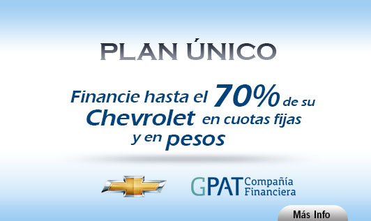 Financie hasta el 70% de su Chevrolet en cuotas fijas y en pesos